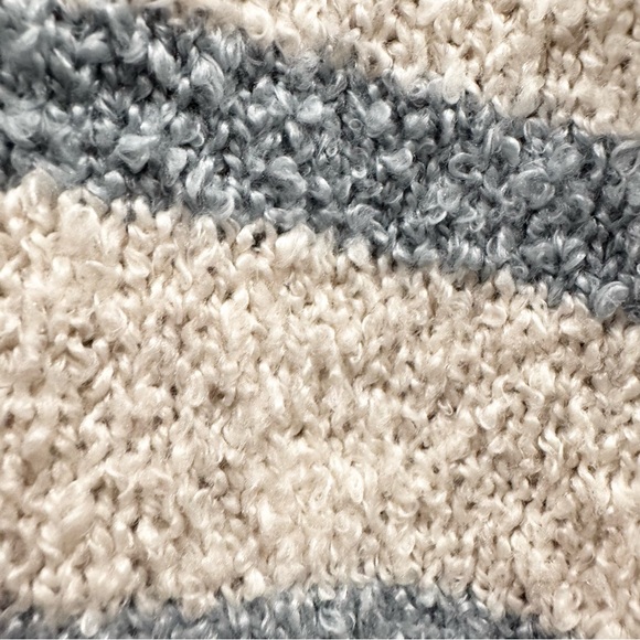 Arula Plus Size Polo Neck Fuzzy Sweater Top 1X Blue Cream Stripe Soft Cozy Fall - Picture 9 of 11